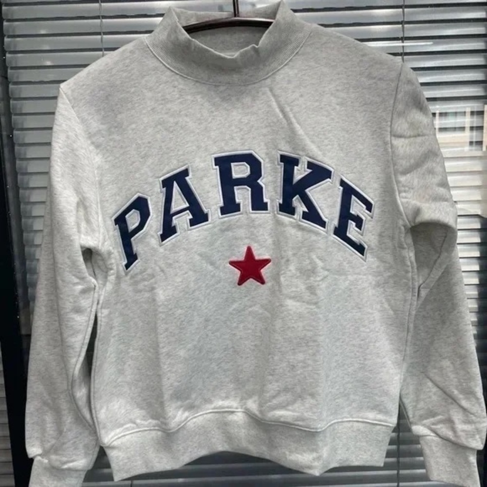 Parker Gray Crewneck Sweater with Navy and Red Details